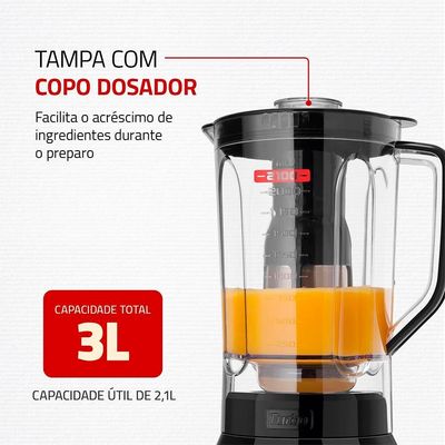 Liquidificador Turbo Inox L-1400 12 Velocidades 1400W 3L Mondial Preto / 110V