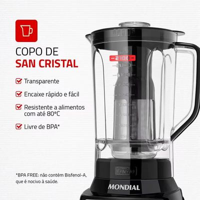 Liquidificador Turbo Inox L-1400 12 Velocidades 1400W 3L Mondial Preto / 110V