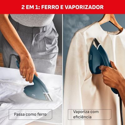 Ferro e Vaporizador Arno Duo Power FVDP 2 em 1 1550W Base Cerâmica Vapor Extra Azul / 110V