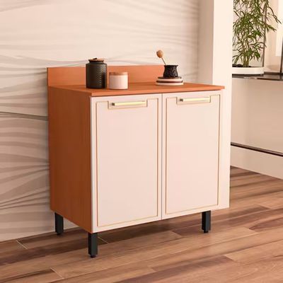 Balcão de Cozinha Amara 2 Portas com Tampo UV Politorno Móveis Creme