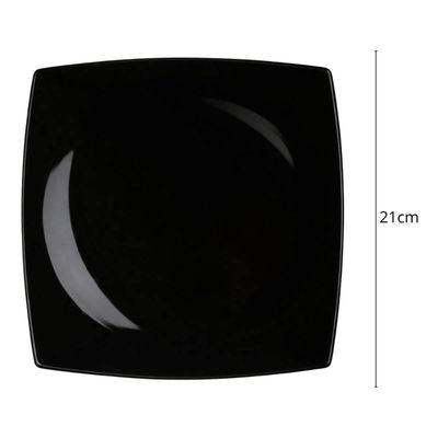 Jogo 12 Pratos Quadrados Sobremesa Raso Porcelana Preto 21cm Oriental Sushi Germer