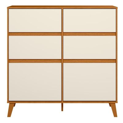 Cômoda Sapateira Palumóveis Dora 4 Gavetas e 2 Portas Basculantes Cinamomo/Off White