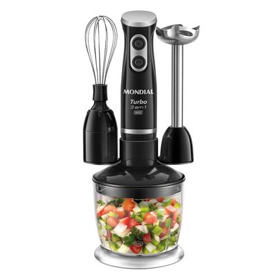 Mixer Turbo 3 em 1 Inox M-18-BI 500W Função Turbo Mondial Preto e Prata / 110V