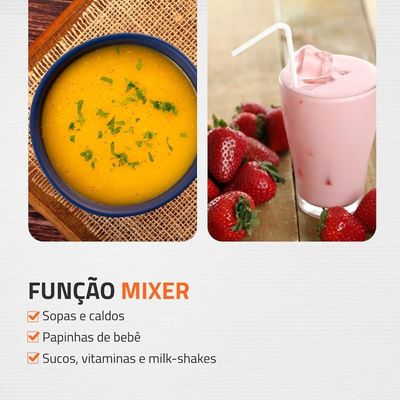 Mixer Turbo 3 em 1 Inox M-18-BI 500W Função Turbo Mondial Preto e Prata / 110V