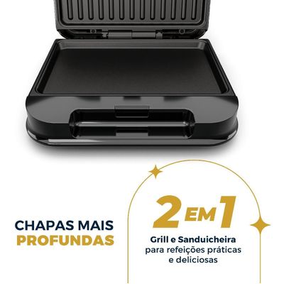 Grill e Sanduicheira Britânia Preto 750W 2 em 1 BGR24A 220V