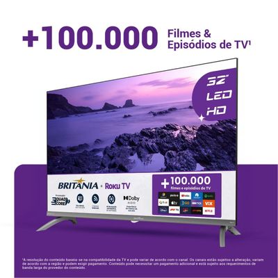 Smart TV 32" Britânia LED Roku TV Dolby Audio HD B32CRA Bivolt
