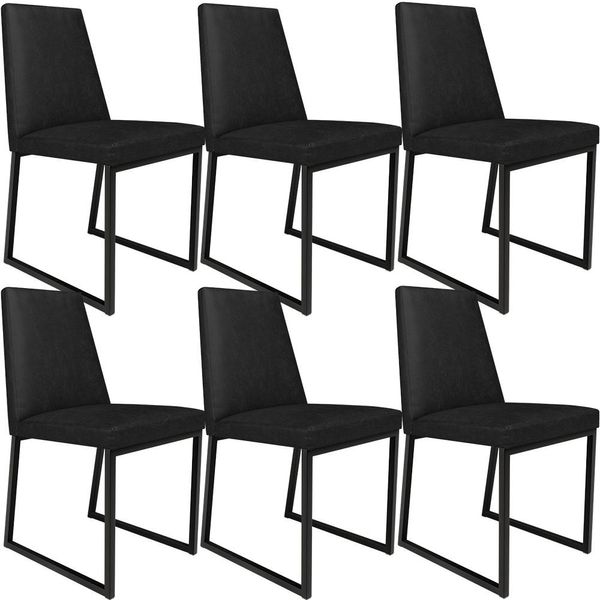 Kit 06 Cadeiras Decorativas Estofada Para Sala de Jantar Dafne L02 Couríssimo Preto - Lyam Decor Kit 06 Cadeiras Decorativas Estofada Para Sala de Jantar Dafne L02 Couríssimo Preto - Lyam Decor