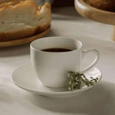 Jogo 12 Xícaras 100ml com Pires Porcelana Branca Clean Lyor Chá Café Mesa Posta Padaria Cafeteria