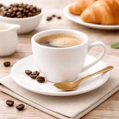 Jogo 12 Xícaras 100ml com Pires Porcelana Branca Clean Lyor Chá Café Mesa Posta Padaria Cafeteria