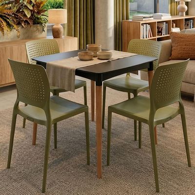 Mesa Diana Preta Tramontina 70cm em Polipropileno com Pernas de Madeira Natural