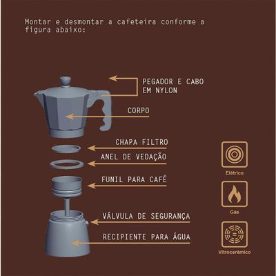 Cafeteira Expresso Italiana Tramontina em Alumínio com Cabo em Nylon 320 ml