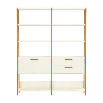 Estante 2 Gavetas 1 Porta Off White Freijó 145x32x185 cm Dalla Costa
