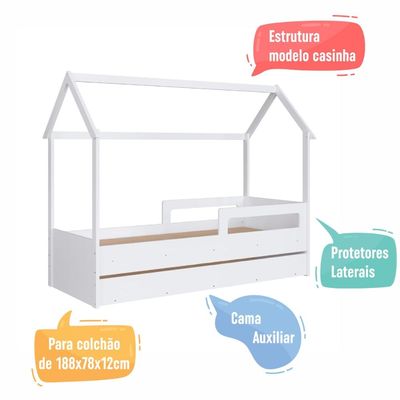 Cama Infantil Montessoriana com Cama Auxiliar Branco Completa Móveis