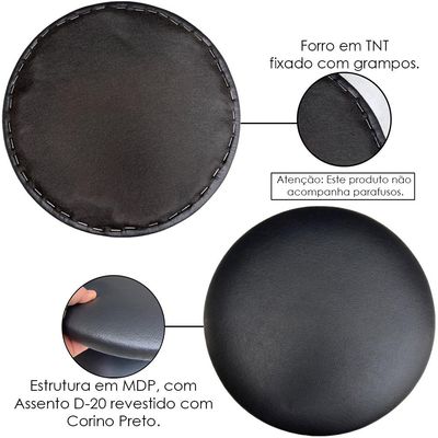 Kit 02 Assentos Redondo Banqueta Cadeira Estofados Poltronas H02 Corino Preto 35 cm - Lyam Decor