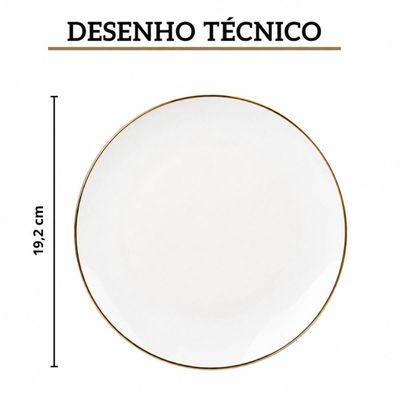 Jogo Pratos de Sobremesa 12 pçs Borda Dourada 19cm Porcelana