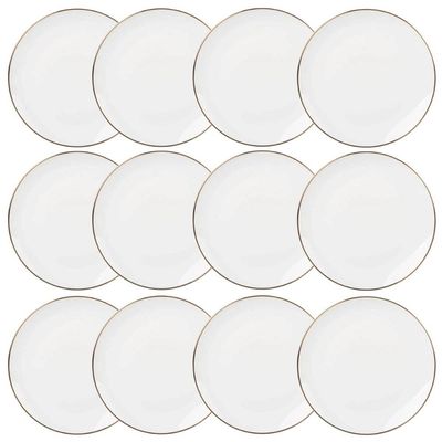 Jogo Pratos de Sobremesa 12 pçs Borda Dourada 19cm Porcelana