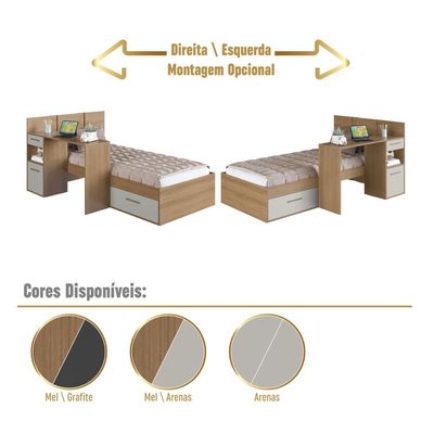 Cama de Solteiro Juvenil com Escrivaninha 90 El Calafate Mel/Arenas