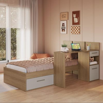 Cama de Solteiro Juvenil com Escrivaninha 90 El Calafate Mel/Arenas