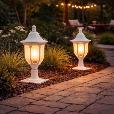 Kit 4 Balizadores Branco para Jardim em Alumínio Lanterna Injetada Termoplástico Dital