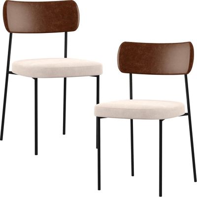 Kit 02 Cadeiras Estofadas Para Sala De Jantar Melina L02 Couríssimo Marrom Suede Bege - Lyam Decor