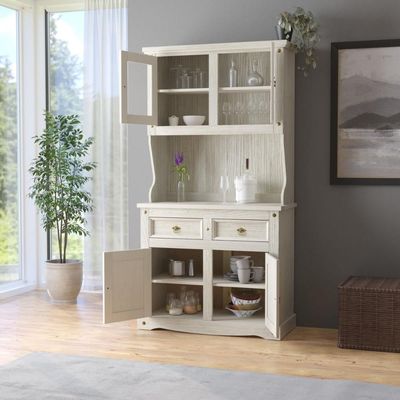 Cristaleira em Madeira 4 Portas 2 Gavetas 105 x 199 cm Patina Branca Elliottiis