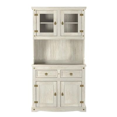 Cristaleira em Madeira 4 Portas 2 Gavetas 105 x 199 cm Patina Branca Elliottiis