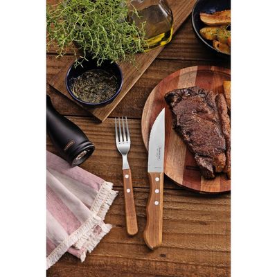 Jogo de Talheres para Churrasco em Aço Inox e Madeira 12 Peças Tramontina