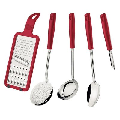 Jogo de Utensílios Tramontina Easy em Aço Inox com Cabo Polipropileno 5 Peças Vermelho