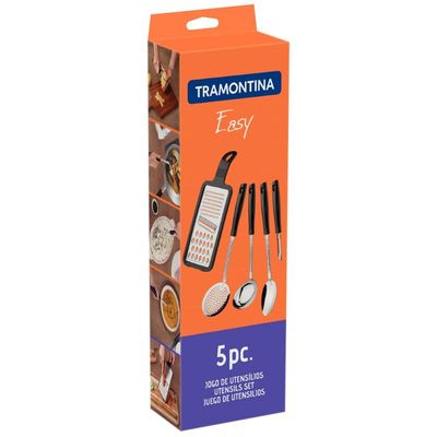 Jogo de Utensílios Tramontina Easy em Aço Inox com Cabo Polipropileno 5 Peças Vermelho