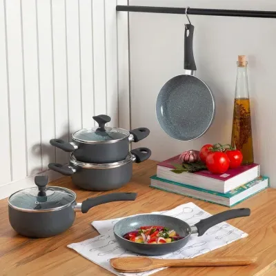 Conjunto de Panelas Cerâmica Cazza Chef Cinza 5 Peças