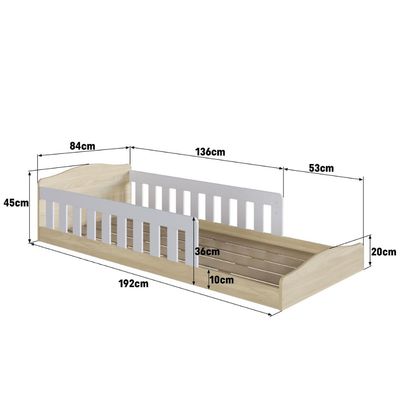 Cama de Chão Montessoriana Solteiro Encanto Carvalho com Branco Completa Móveis