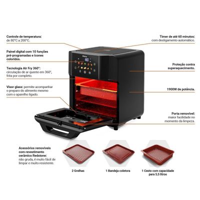 Air Fryer Oven Philco 15L Redstone 10 Funções PAF15C 220V