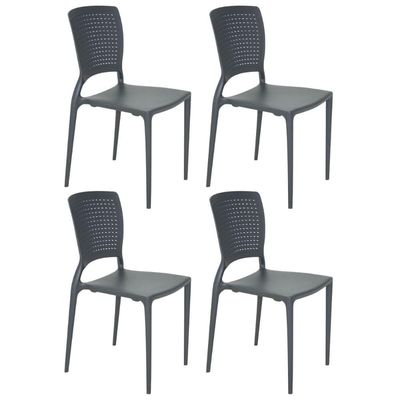 Kit 4 Cadeiras Plásticas Grafite Tramontina Summa Safira Empilhável Resistente Cozinha Área Gourmet