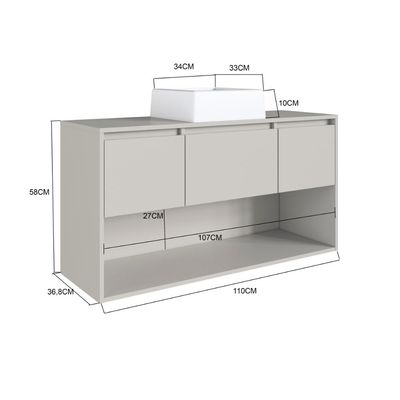 Gabinete de Banheiro Suspenso 110cm com 2 Gavetas Porta e Ni