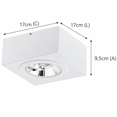 Luminária Plafon Branco de Sobrepor Box 17x9,5cm Bivolt Dital Aluzinc Soquete GU10