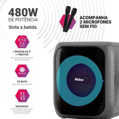 Caixa de Som Philco Extreme ExBass 480W PCX4801 Bivolt