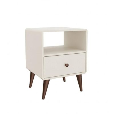 Mesa de Cabeceira 1 Gaveta Curve Off White 45x40x58cm Movelbento