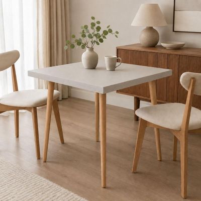 Mesa Safira Quadrada 70 cm com Tampo em MDF Camurça e Pés de Madeira Natural