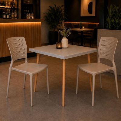 Mesa Safira Quadrada 70 cm com Tampo em MDF Camurça e Pés de Madeira Natural