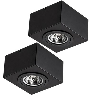 Jogo 2 Spots GU10 Luminárias Teto Plafon Box Quadrados Sobrepor 13cm Pretos Dital Decoração