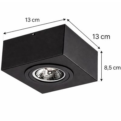Jogo 2 Spots GU10 Luminárias Teto Plafon Box Quadrados Sobrepor 13cm Pretos Dital Decoração