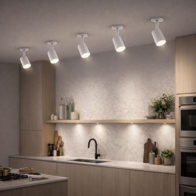 Jogo 8 Spots Branco Redondo paraTrilho Eletrificado GU10 Luminária Direcionadora Bivolt