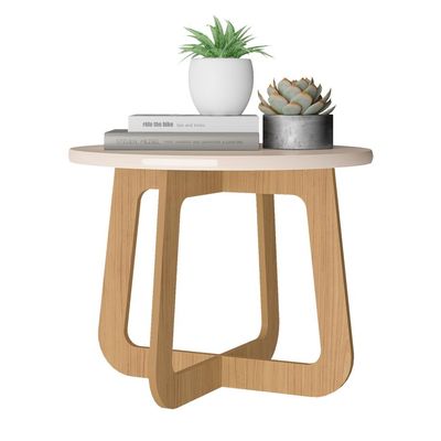 Mesa de Centro Redonda Jasmin Off white e Carvalho