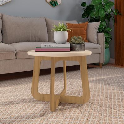 Mesa de Centro Redonda Jasmin Off white e Carvalho