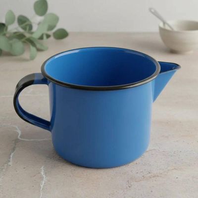Caneca Leiteira Esmaltada Metalllouça N12 com Bico e Alça 1L Azul Canecão