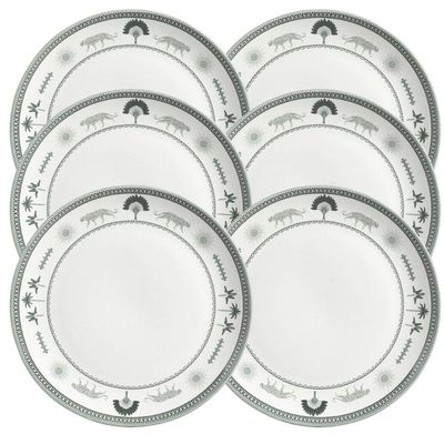Jogo 6 Pratos Rasos Stoneware Exótica 26,5cm Porto Brasil Mesa Posta Branco Verde