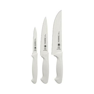 Jogo de Facas Tramontina Premium Aço Inox e Polipropileno Branco 3 Peças