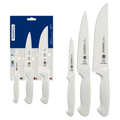 Jogo de Facas Tramontina Premium Aço Inox e Polipropileno Branco 3 Peças
