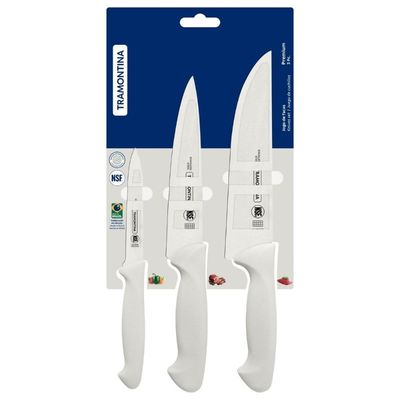 Jogo de Facas Tramontina Premium Aço Inox e Polipropileno Branco 3 Peças