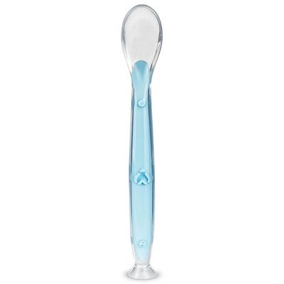Colher de Silicone para Bebê 6m+ com Ventosa Treinamento Intrudução Alimentar Menino Azul Azul